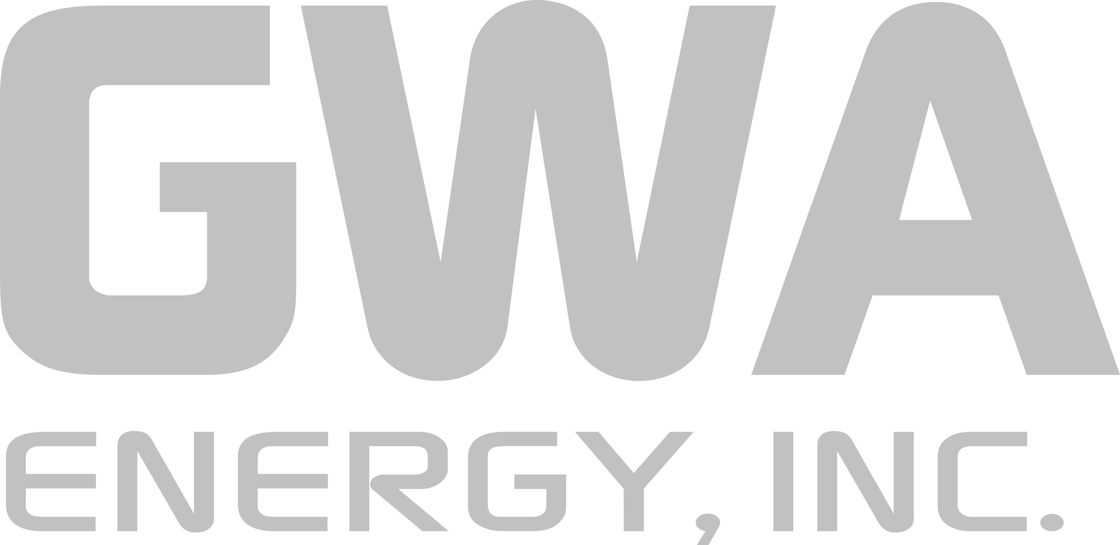 Vaaleanharmaa GWA Energy, Inc. -logo mustalla taustalla.
