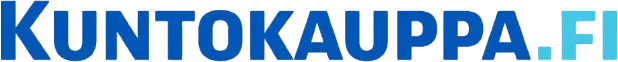 Sinisellä ja turkoosilla tekstillä "KUNTOKAUPPA.FI" mustalla taustalla.