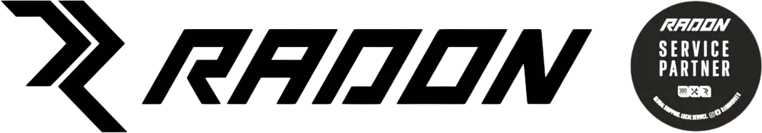 Musta logo, jossa teksti "Radon Service Partner" ympyrän sisällä.